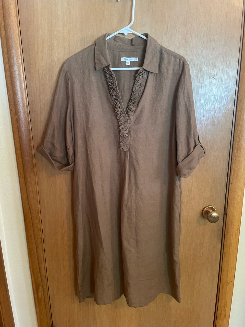 Chicos 100% Linen Soft Brown Tunic Dress Size M